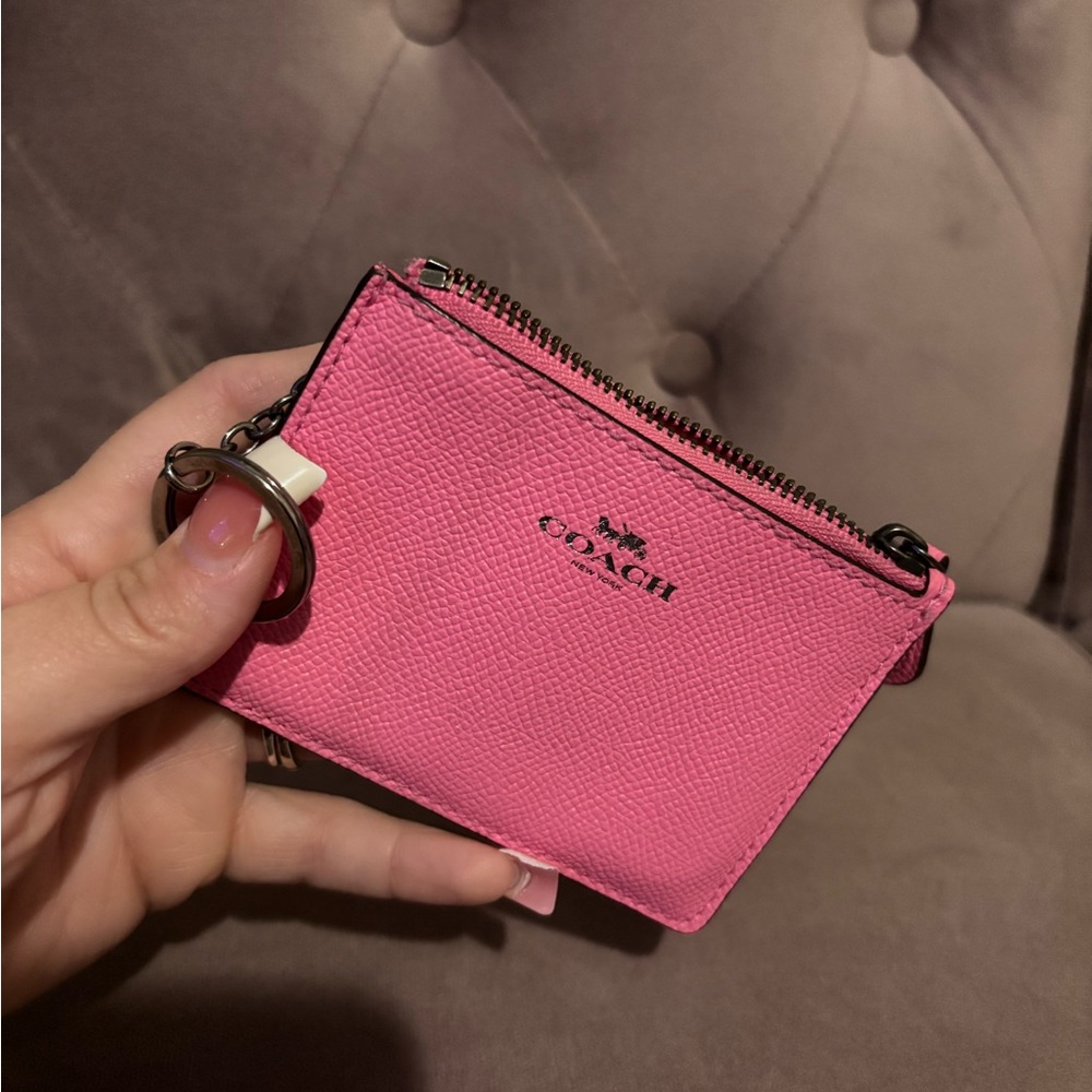 Coach pink leather wallet Card case keychain wallet